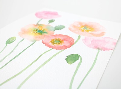 Watercolor Poppies Floral Painting, original watercolor art, 8x10, floral wall art, girls room décor, watercolor flowers art - image2